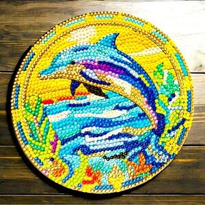 Colorful Dolphin Trivet Hand Crafted Diamond Painted and Sealed NWT 6”